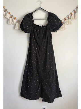 JDY Milkmaid Black Cherry Puff Sleeve Button Front Midi Dress Coquette Dainty M